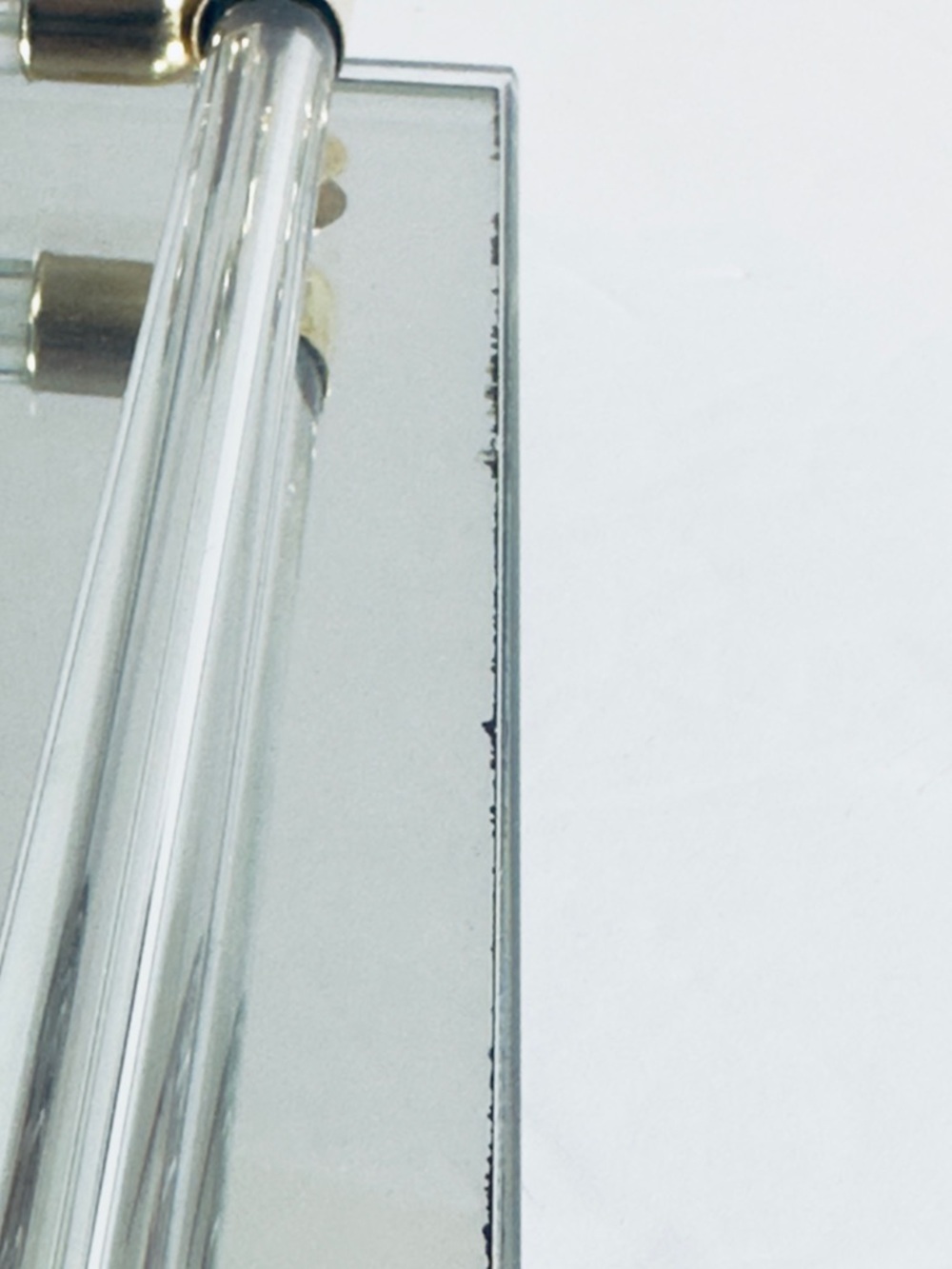 Vintage vanity dresser tray, mirrored base, glass railing, and brass accents. - Picture 8 of 8